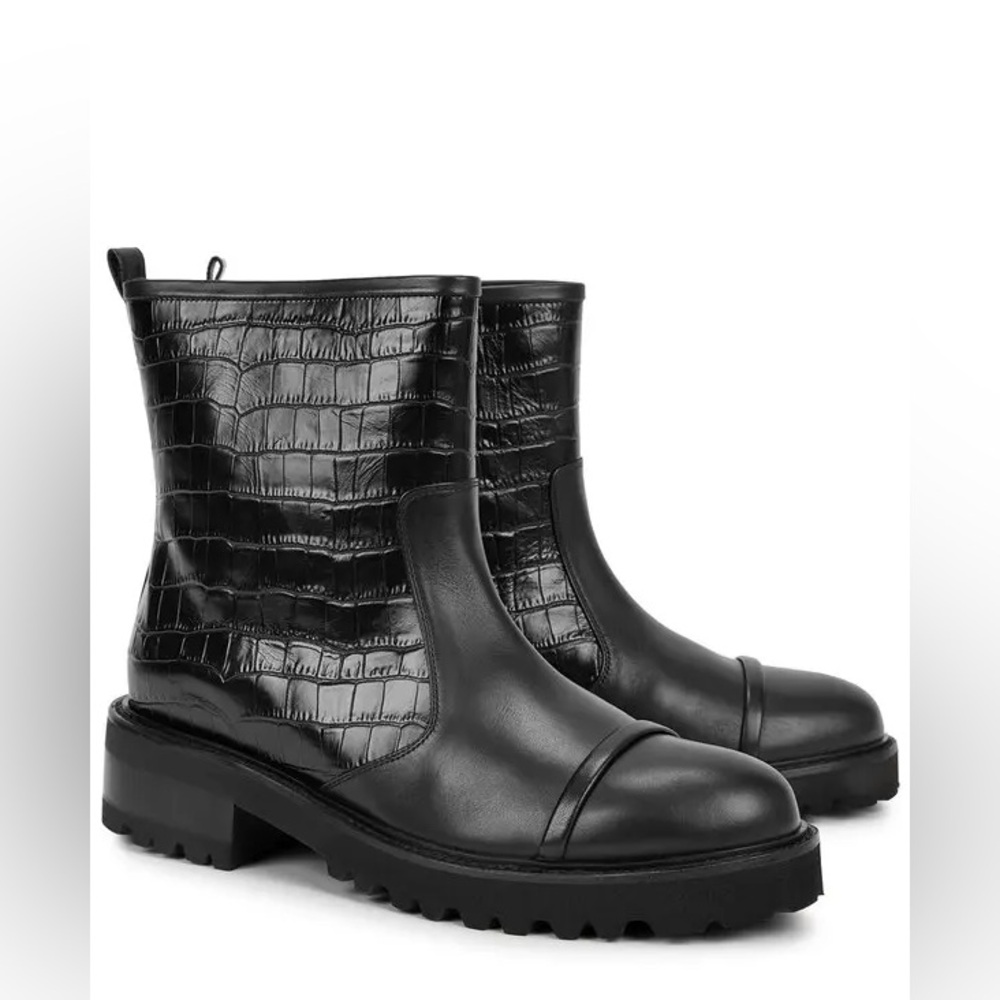 Malone Souliers Crocodile Effect Leather Ankle Boots
